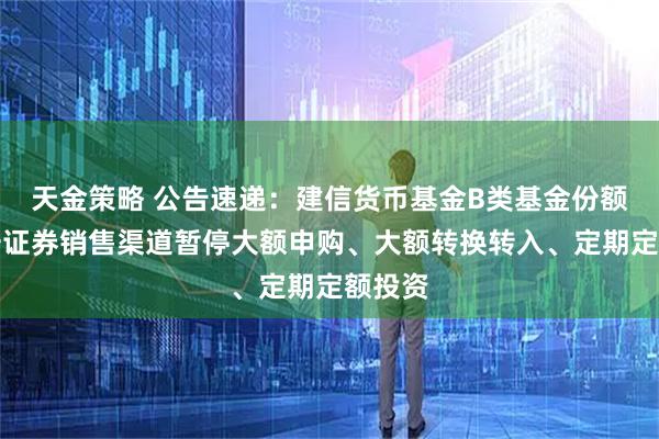 天金策略 公告速递：建信货币基金B类基金份额在平安证券销售渠道暂停大额申购、大额转换转入、定期定额投资